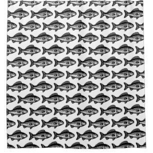 Fish Pattern - Black on White Shower Curtain