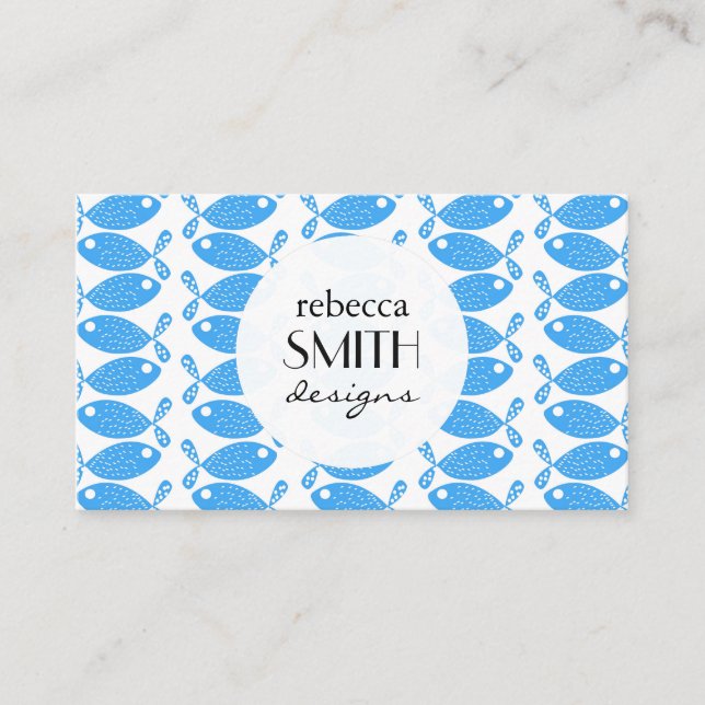 Fish Pattern, Blue Fishes, Fish Shop, Aquariums Business Card (Front)