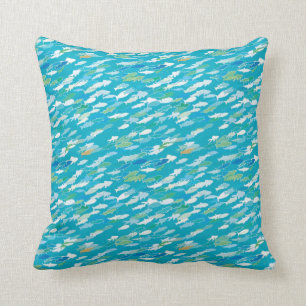 Fish pattern, blue, white, green cushion