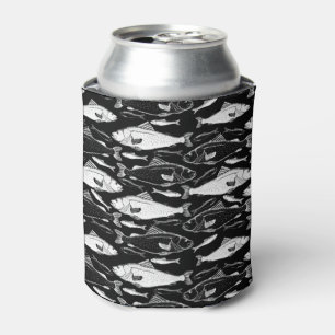 Fish Pattern Fisher Gift Black Can Cooler