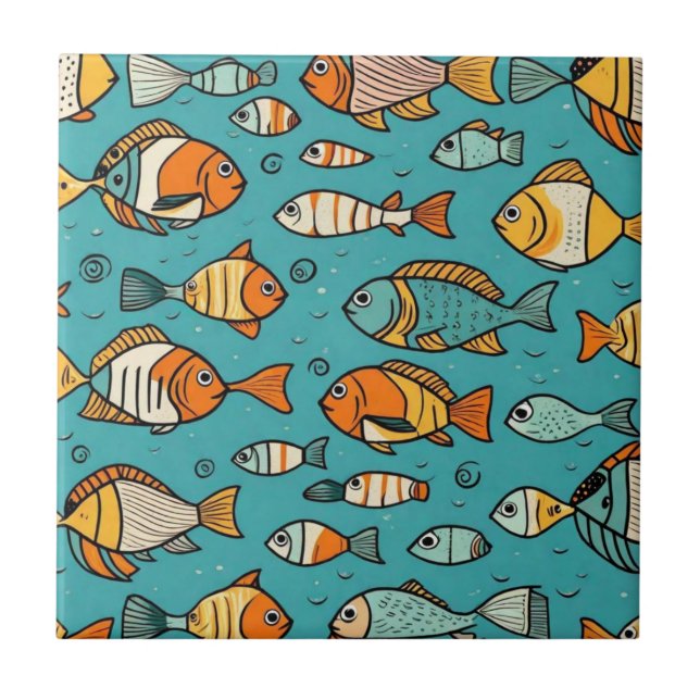 Fish pattern gift ideas ceramic tile (Front)
