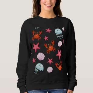 Fish Pattern Including Octopus Starfish Crab Snail Sweatshirt