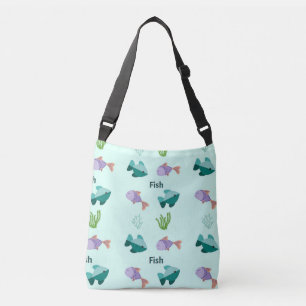 Fish pattern on blue crossbody bag