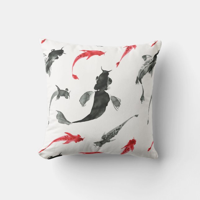 Fish pattern, Sumi-e Japanese ink painting Cushion (Front)