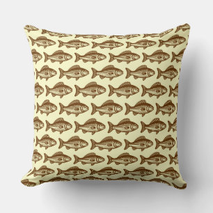 Fish Pattern - Walnut and Pale Yellow Cushion