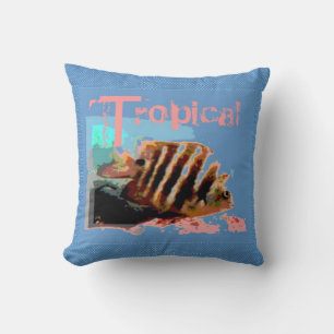 Fish Pink Blue Abstract Art Cushion