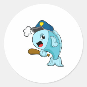 Fish Police officer Police hat Classic Round Sticker