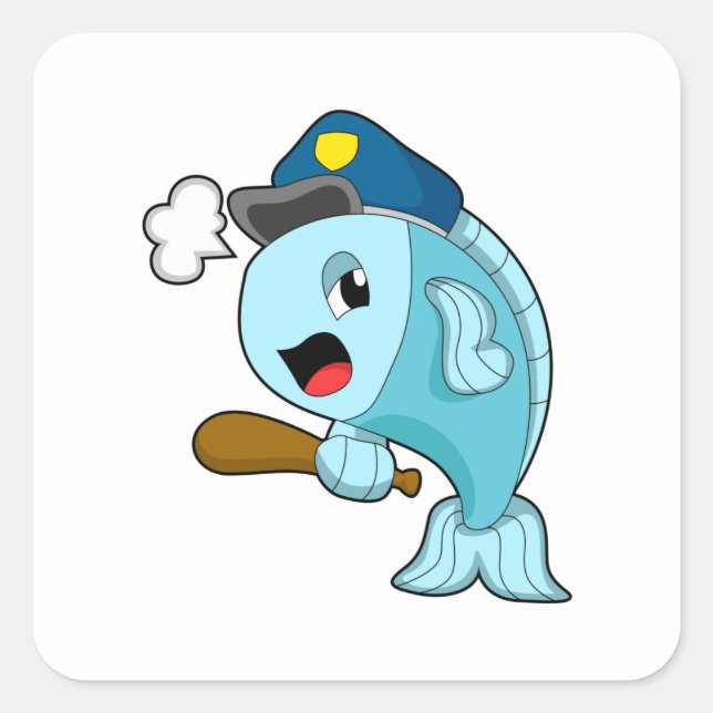 Fish Police officer Police hat Square Sticker (Front)