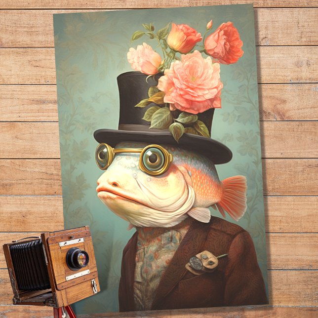 Fish Portrait in Suit and Hat 2 Decoupage Paper (Creator Uploaded)