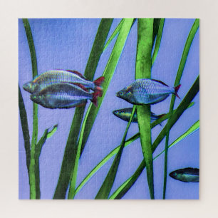Fish Puzzle in Blue with Grasses