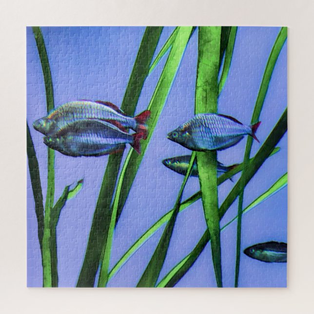 Fish Puzzle in Blue with Grasses (Vertical)