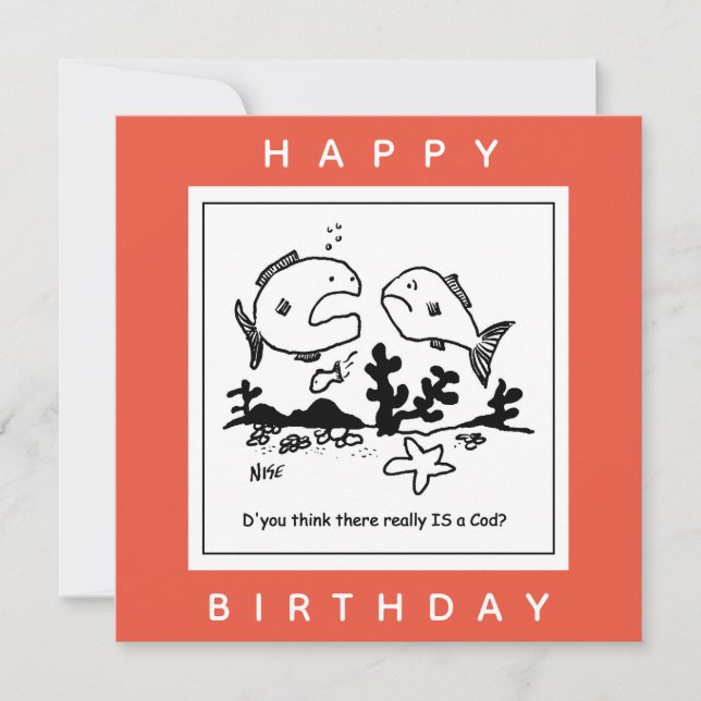 Fish questions whether there is a God cartoon Card (Front)