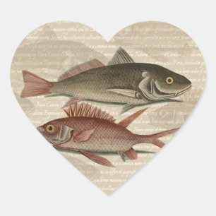 Fish Red Perch Fisherman Art Heart Sticker