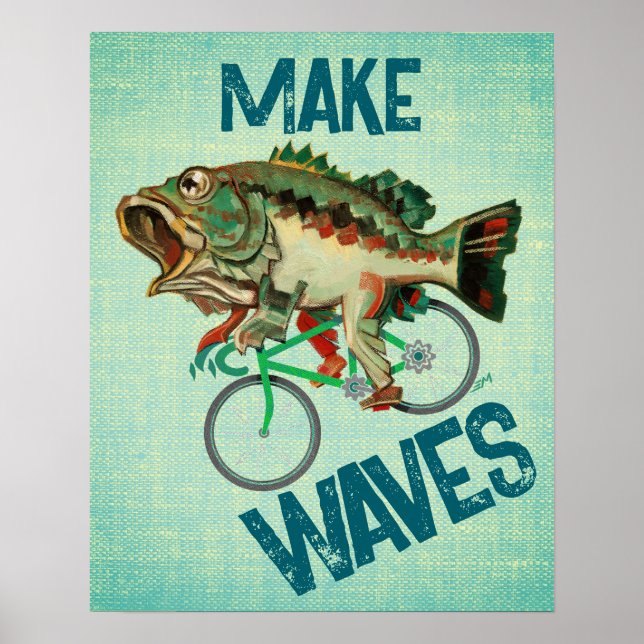 Fish Riding A Bicycle Green Motivational Poster (Front)