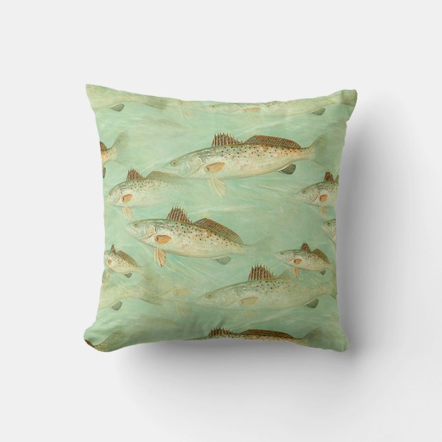 Fish rustic colour illustration pattern cushion (Front)