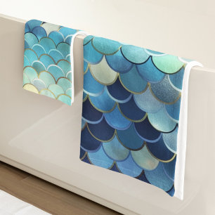 Fish Scale Pattern Blue Sky Background Golden Bath Towel Set