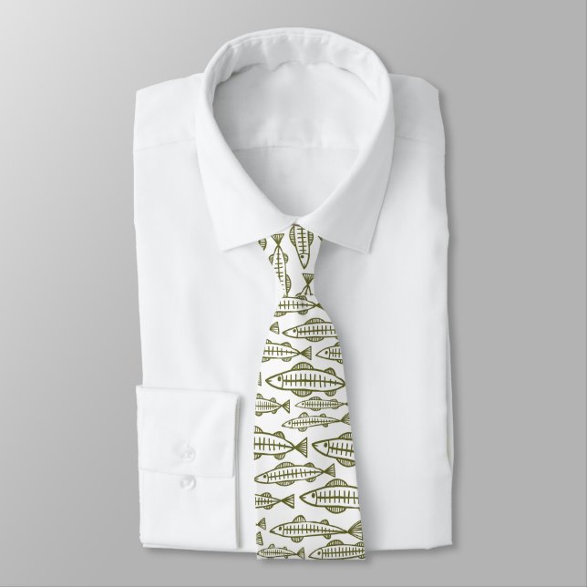 Fish School - Olive Drab on White Tie (Tied)