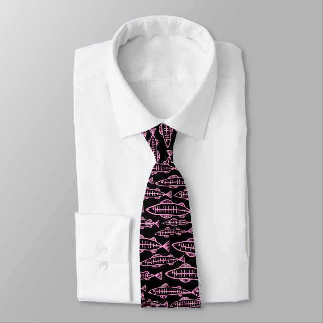 Fish School - Pink on Black Tie (Tied)