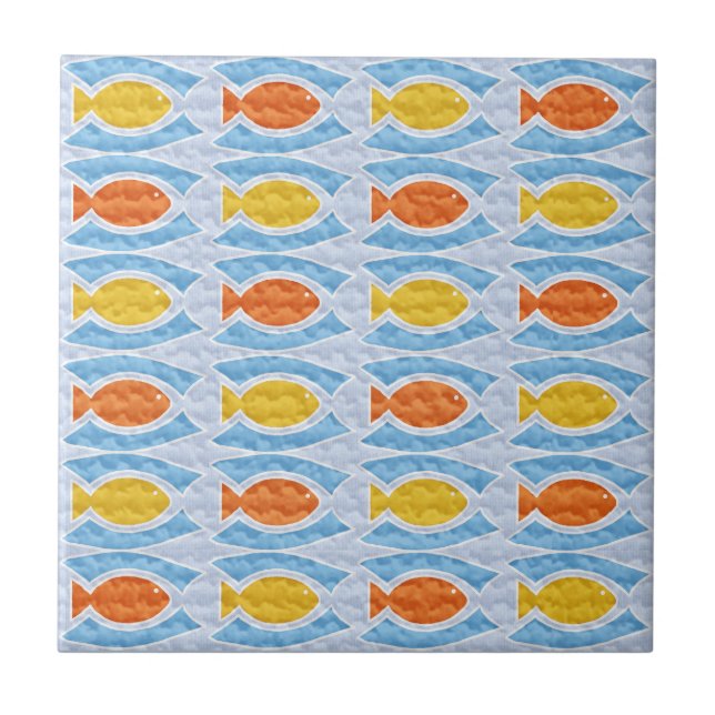 Fish School Yellow Orange Blue Ceramic Tile (Front)