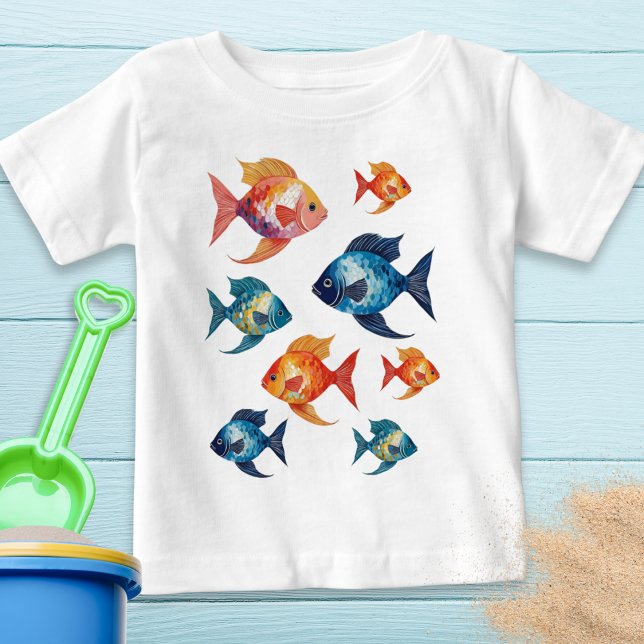 Fish Sea Life Colourful Ocean Wildlife Baby T-Shirt (A cute t-shirt for kids with a design of orange and blue fish. Ideal for the beach and days out)