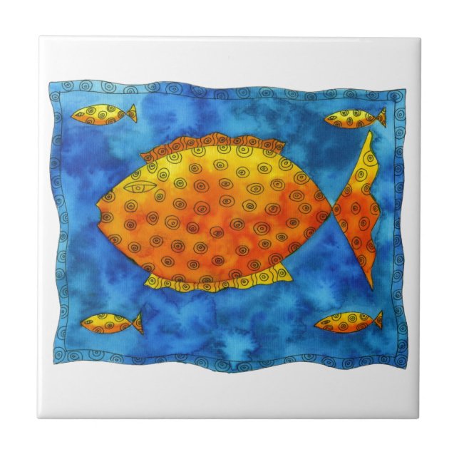 Fish Sea Life Watercolour Illustration Ceramic Tile (Front)