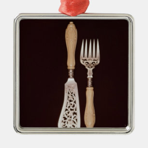 Fish-servers with carved ivory handles metal tree decoration