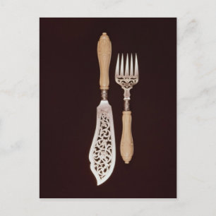 Fish-servers with carved ivory handles postcard