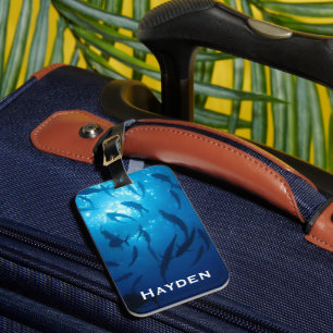 Fish Shoal and Sunlight Under the Sea Personalised Luggage Tag