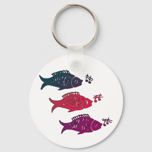 Fish, Singing, Music Key Ring