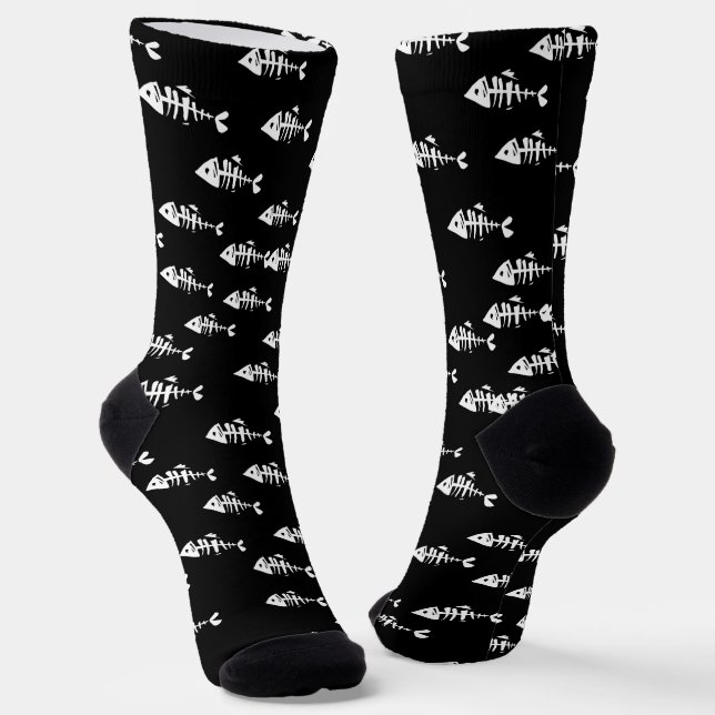 Fish Skeleton Bones Socks (Angled)