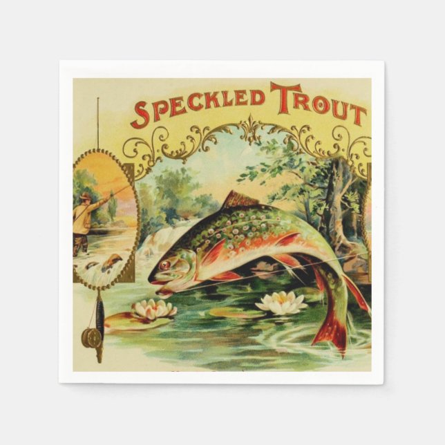 Fish Speckled Trout Fly Fishing Camping Lake River Napkin (Front)