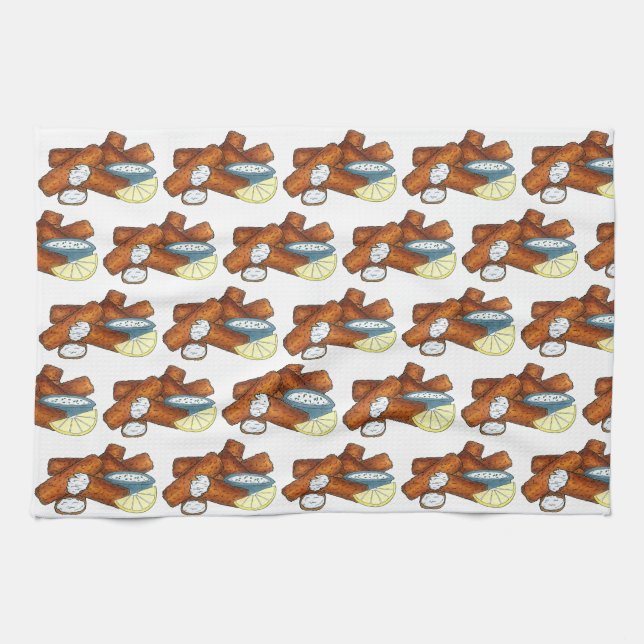 Fish Sticks Fishsticks Fish Fingers Tartar Sauce Tea Towel (Horizontal)