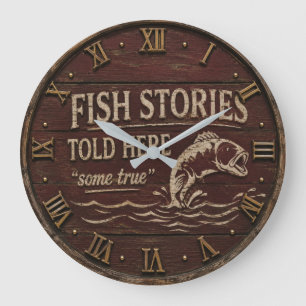 Fish Stories Told Here Funny Fishing Decor Large Clock