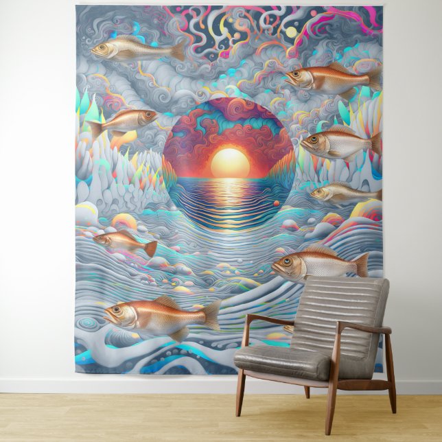 Fish Sunset Tapestry (In Situ)
