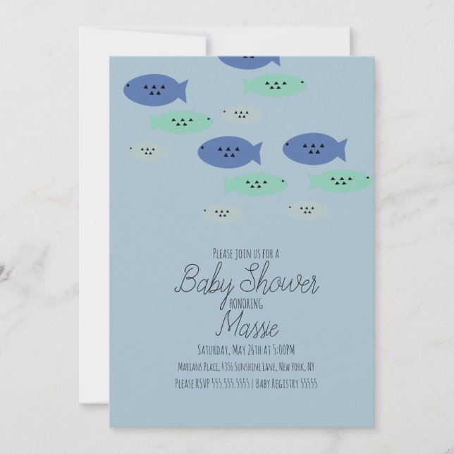 Fish Swimming Aquarium Blue Baby Shower    Invitation (Front)