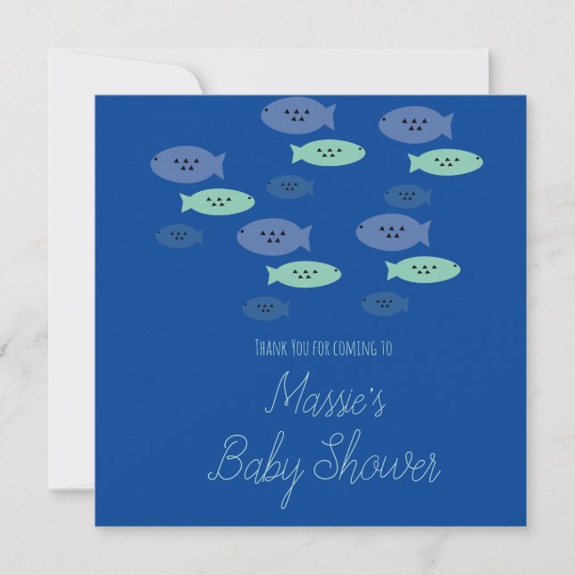 Fish Swimming Aquarium Blue Baby Shower Thank You (Front)