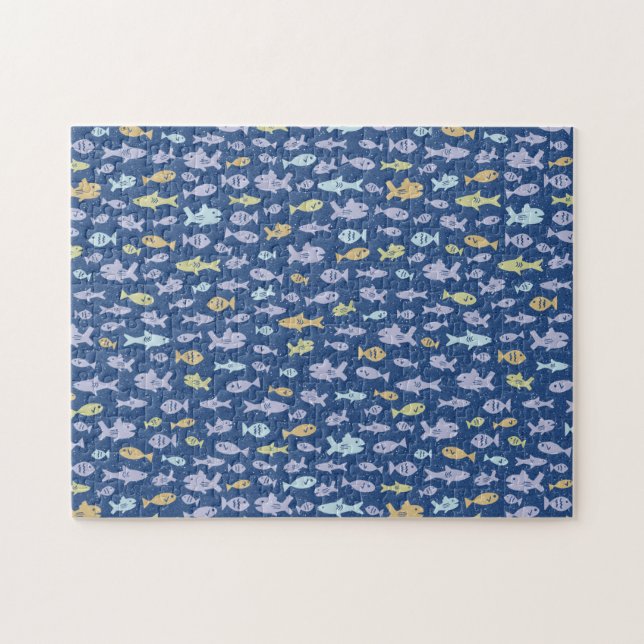 Fish Swimming Cute Nautical Pattern Challenging Jigsaw Puzzle (Horizontal)