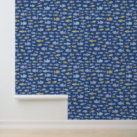 Fish Swimming Cute Nautical Pattern in Navy Blue