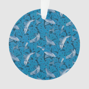 Fish Swimming Seaweed Coral Blue Vintage Classic Ornament