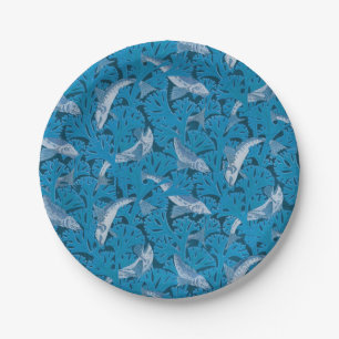 Fish Swimming Seaweed Coral Blue Vintage Classic Paper Plate