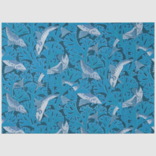 Fish Swimming Seaweed Coral Blue Vintage Classic Tissue Paper