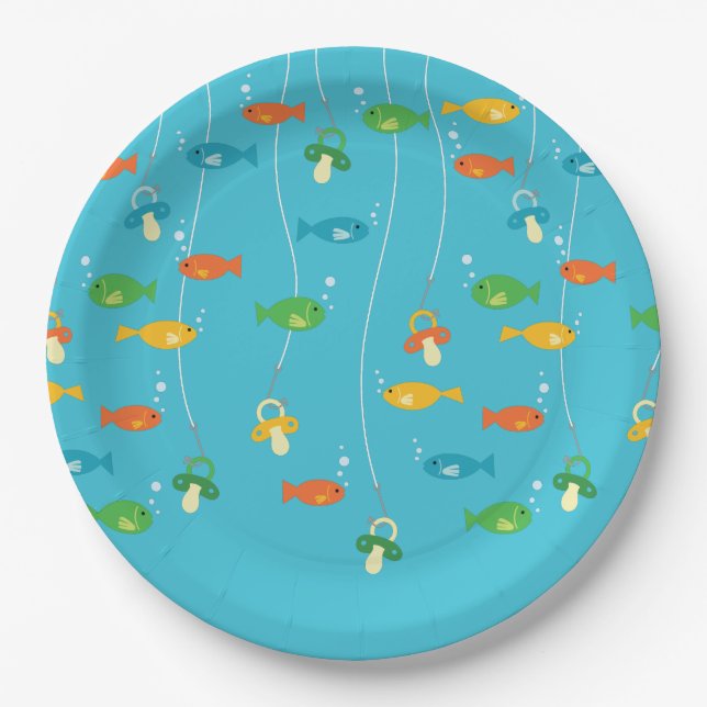 Fish Theme Fishing Baby Shower for Fishermen Paper Plate (Front)