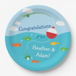 Fish Theme Fishing Baby Shower for Fishermen Paper Plate