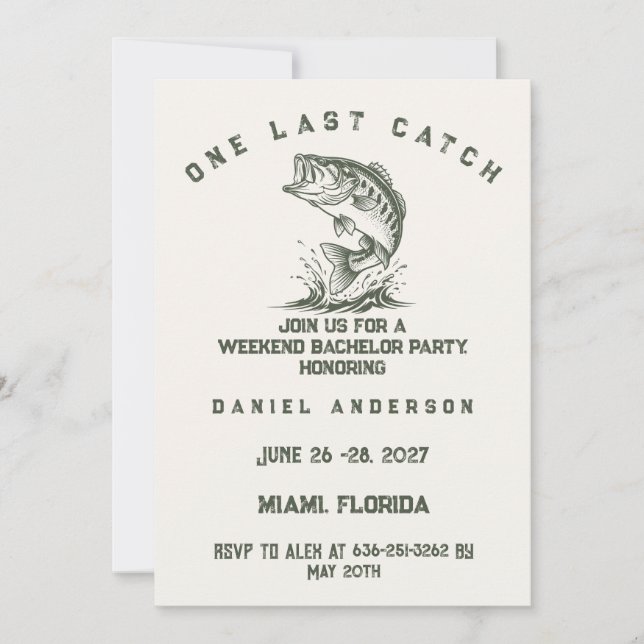 Fish Themed Custom Fishing Bachelor Party Invitation (Front)