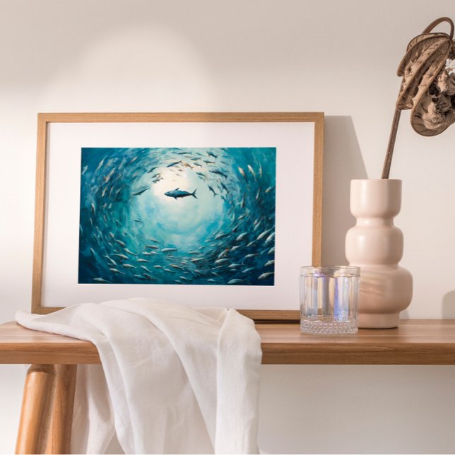 Fish Tornado Oil Painting Digital Print (Dive into an underwater world with this mesmerizing oil painting capturing the of a fish tornado.)