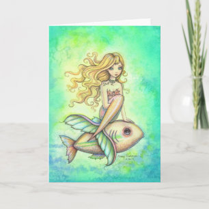 Fish Travel Cute Mermaid and Fish Fantasy Art Card