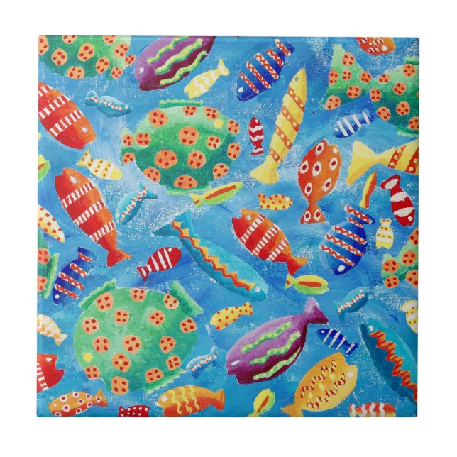Fish Tropical Watercolour Coral Reef Ceramic Tile (Front)