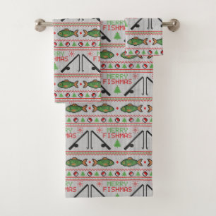 Fish Ugly Christmas Sweater Bath Towel Set