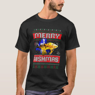 Fish-Ugly Christmas Sweater Betta-Fish Fishing Paj
