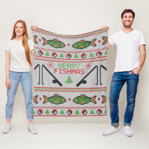 Fish Ugly Christmas Sweater Fleece Blanket